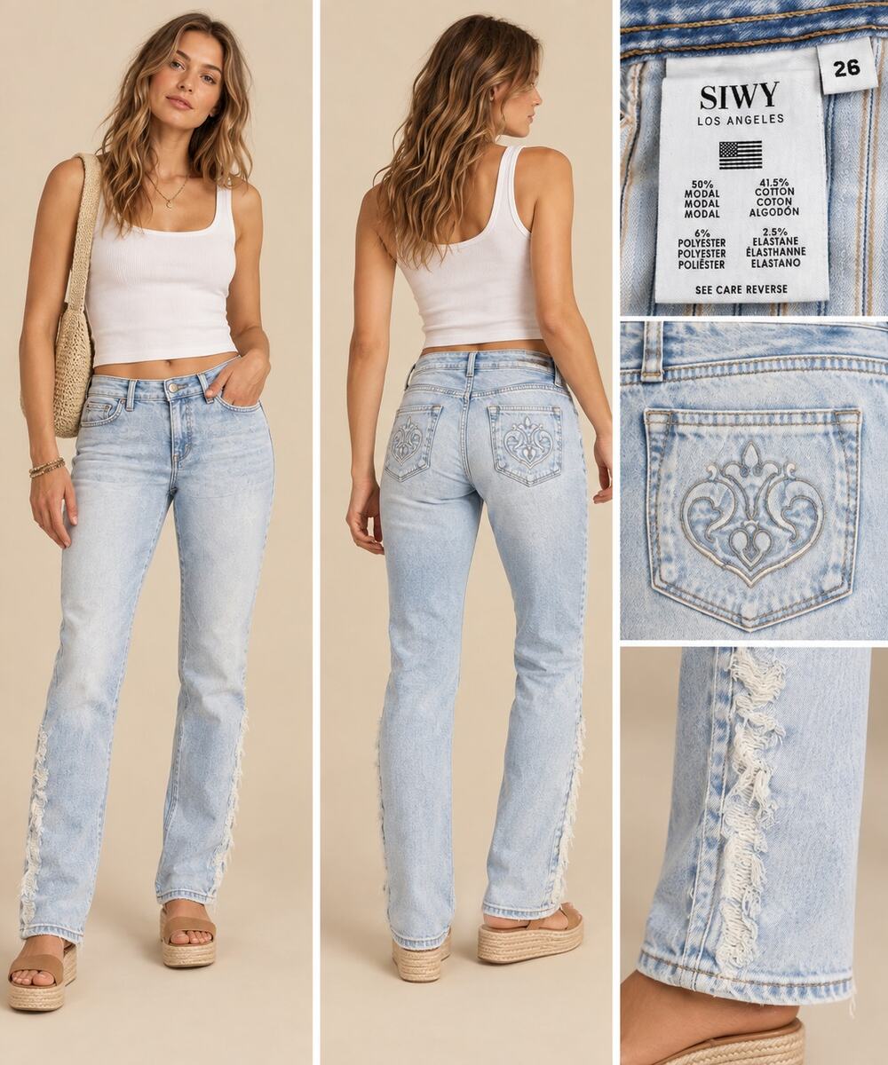 SIWY Lynette Jeans 26 Stand Beside the Ocean Light Wash Distressed Straight Leg